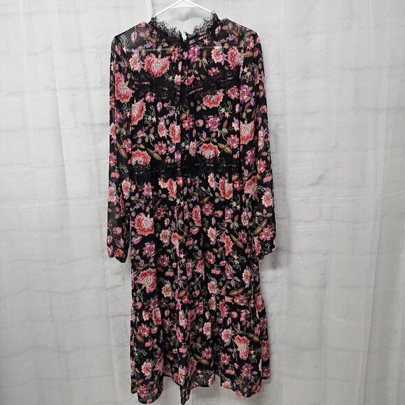Loft Dress Black Pink Floral Boho Whimsigoth Midi Cottagecore 14 - Picture 12 of 15